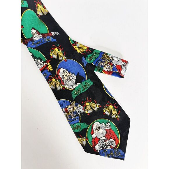 SANTA JINGLE BELLS‎ Christmas Men's Necktie COMPANY B TIES BLACK RED - Picture 2 of 5